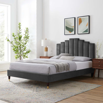 Elise King Performance Velvet Platform Bed, Velvet, Dark Grey Gray, 22810