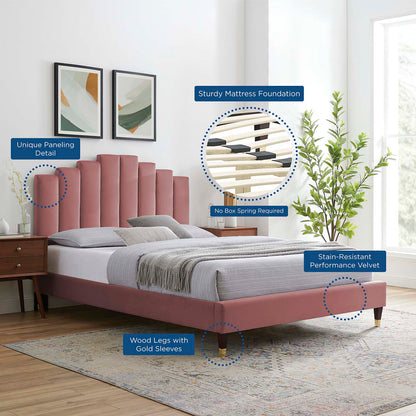 Elise King Performance Velvet Platform Bed, Velvet, Pink, 22811