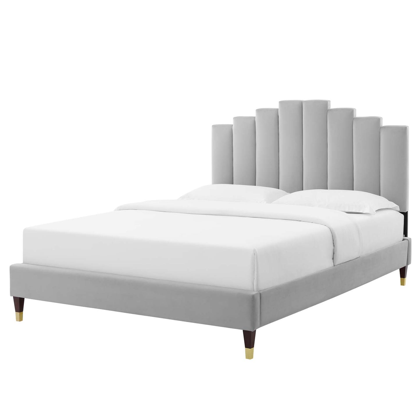 Elise King Performance Velvet Platform Bed, Velvet, Light Grey Gray, 22812