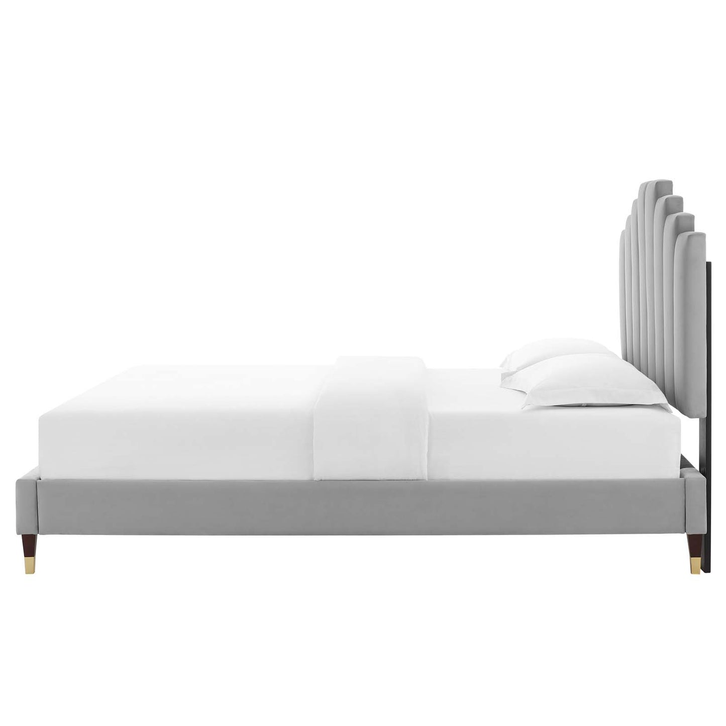 Elise King Performance Velvet Platform Bed, Velvet, Light Grey Gray, 22812