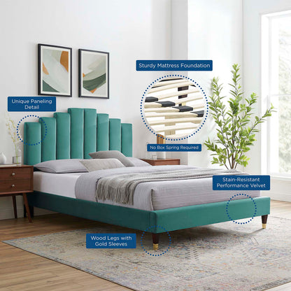 Elise King Performance Velvet Platform Bed, Velvet, Teal Blue, 22816