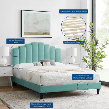 Elise Twin Performance Velvet Platform Bed, Velvet, Blue, 22821