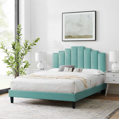 Elise Twin Performance Velvet Platform Bed, Velvet, Blue, 22821