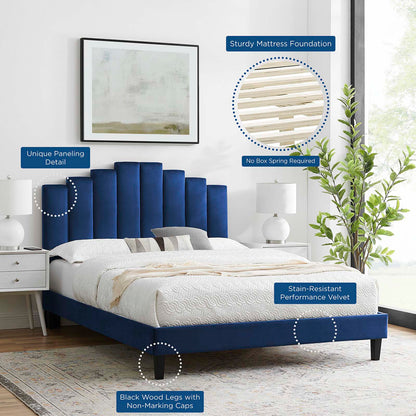Elise Twin Performance Velvet Platform Bed, Velvet, Blue Navy, 22822