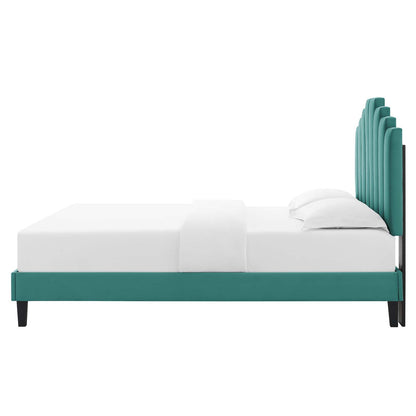 Elise Twin Performance Velvet Platform Bed, Velvet, Teal Blue, 22824