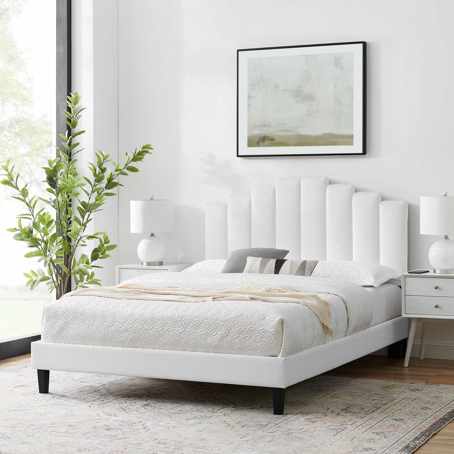 Elise Twin Performance Velvet Platform Bed, Velvet, White, 22825