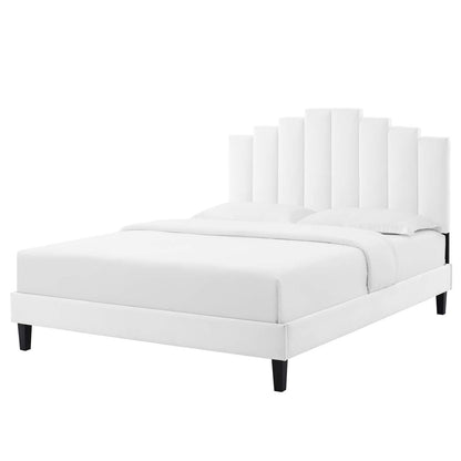 Elise Twin Performance Velvet Platform Bed, Velvet, White, 22825