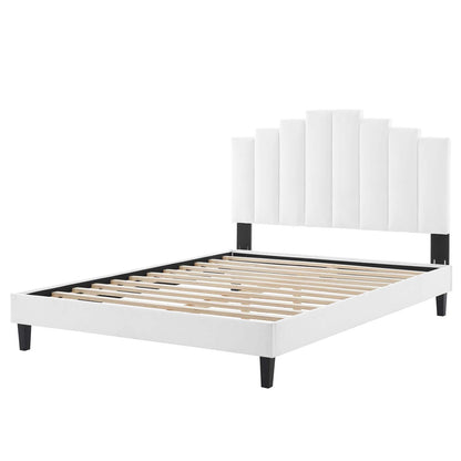 Elise Twin Performance Velvet Platform Bed, Velvet, White, 22825