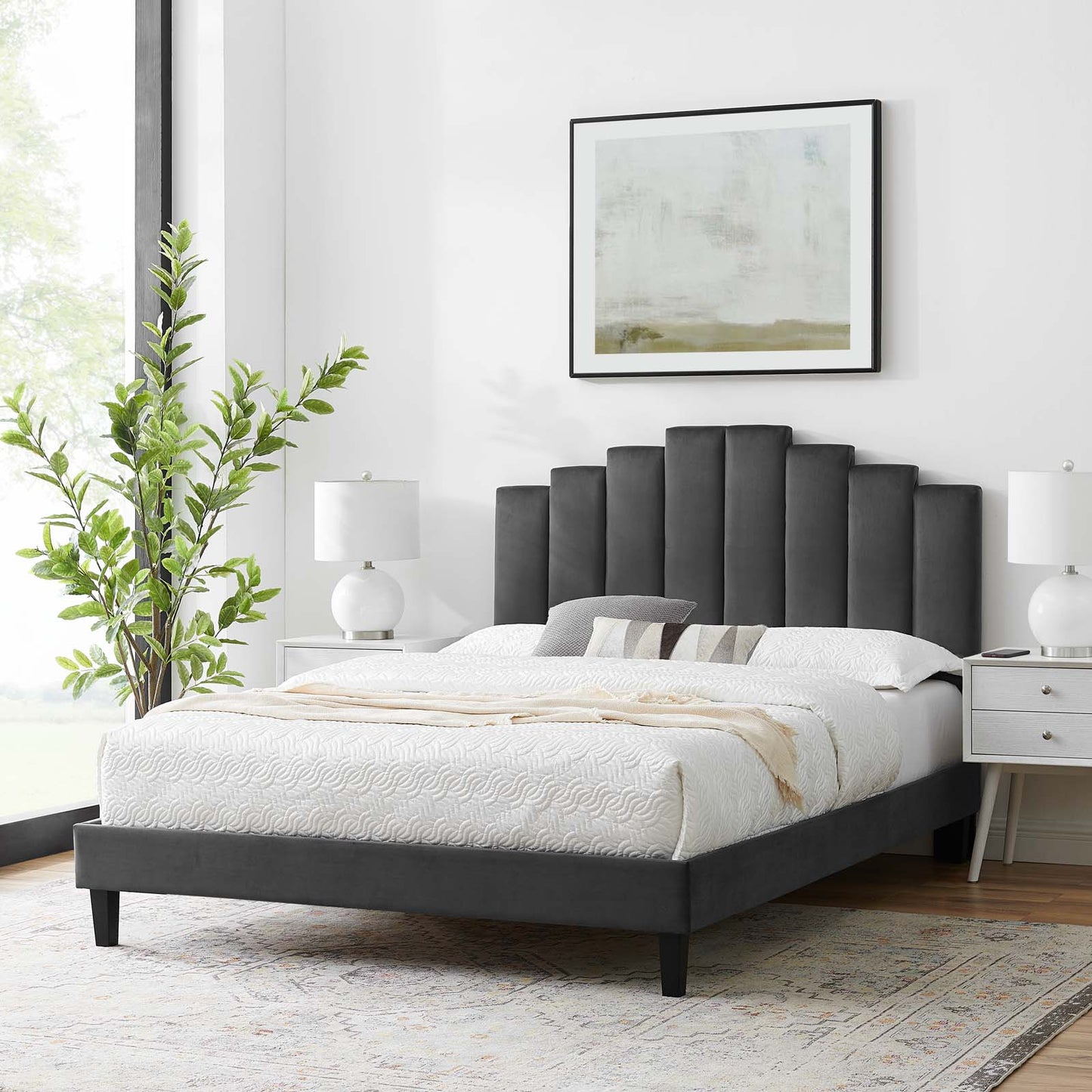 Elise Full Performance Velvet Platform Bed, Velvet, Dark Grey Gray, 22826
