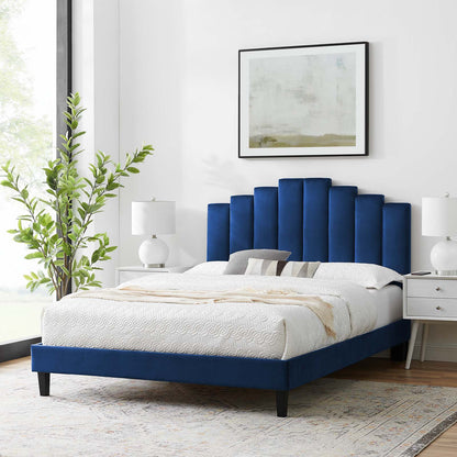 Elise Full Performance Velvet Platform Bed, Velvet, Blue Navy, 22830