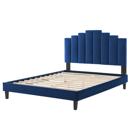 Elise Full Performance Velvet Platform Bed, Velvet, Blue Navy, 22830