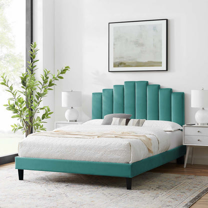Elise Full Performance Velvet Platform Bed, Velvet, Teal Blue, 22832
