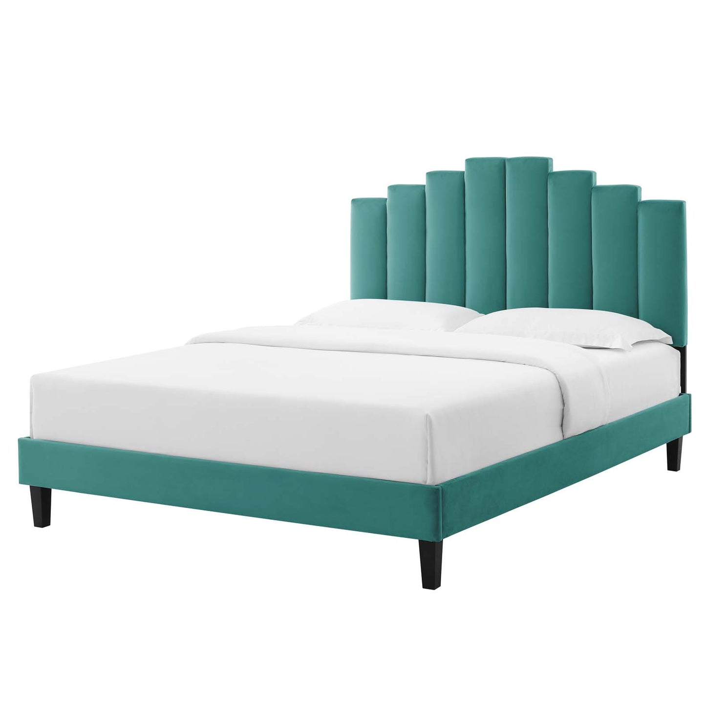 Elise Full Performance Velvet Platform Bed, Velvet, Teal Blue, 22832