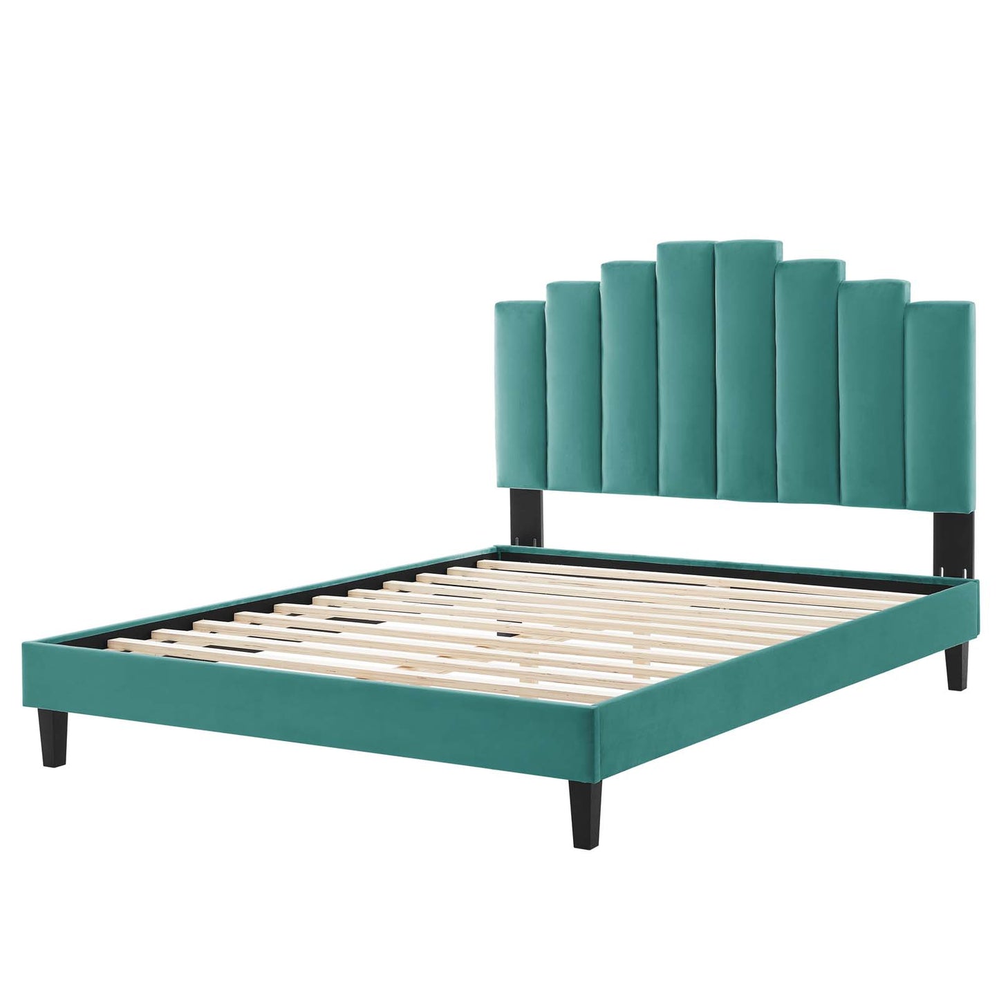 Elise Full Performance Velvet Platform Bed, Velvet, Teal Blue, 22832