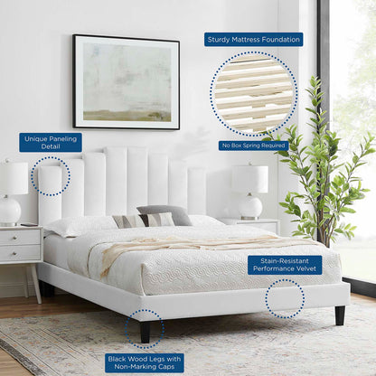 Elise Full Performance Velvet Platform Bed, Velvet, White, 22833