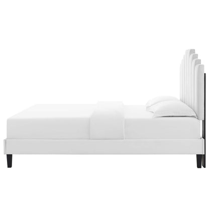 Elise Full Performance Velvet Platform Bed, Velvet, White, 22833