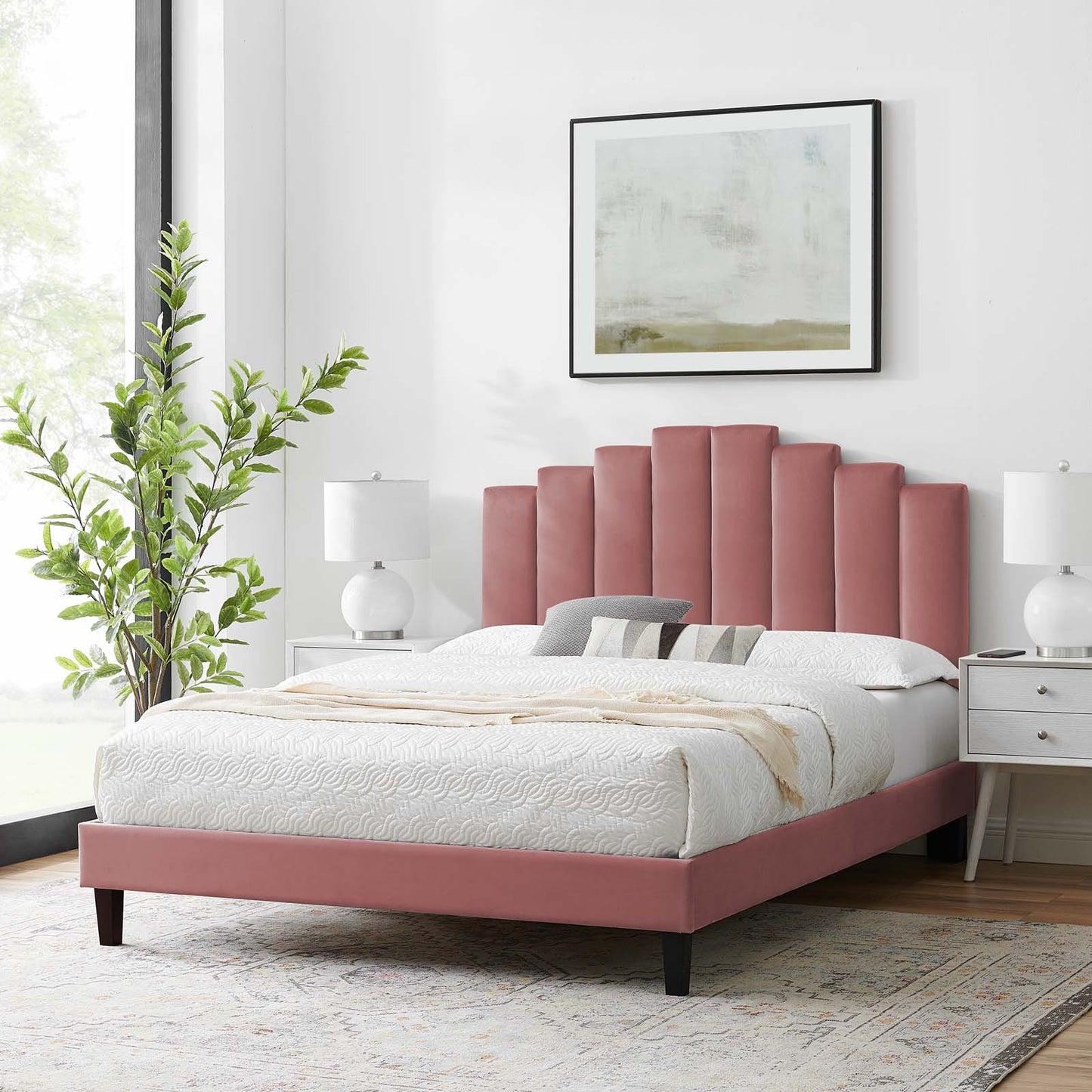 Elise King Performance Velvet Platform Bed, Velvet, Pink, 22835