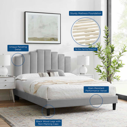 Elise King Performance Velvet Platform Bed, Velvet, Light Grey Gray, 22836