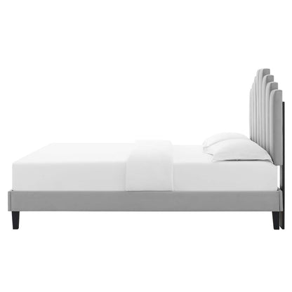 Elise King Performance Velvet Platform Bed, Velvet, Light Grey Gray, 22836