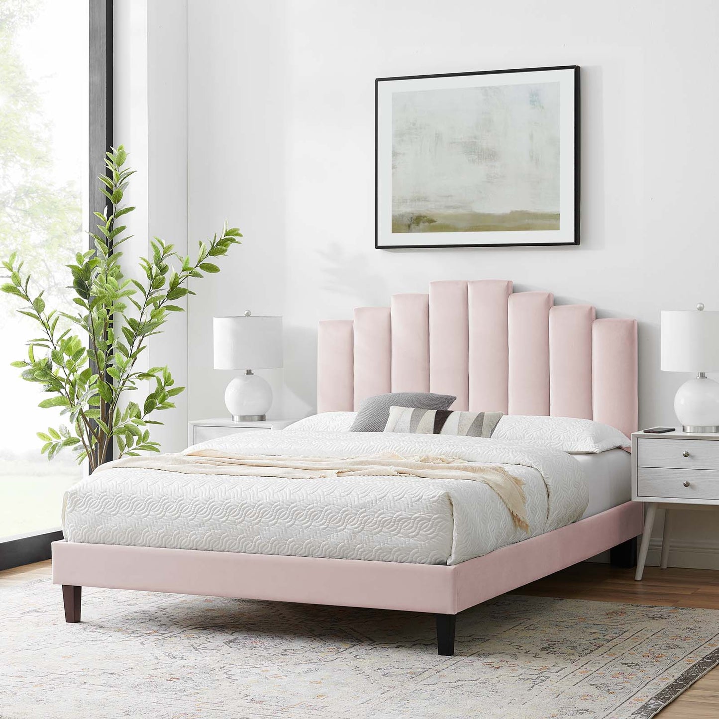 Elise King Performance Velvet Platform Bed, Velvet, Pink, 22839