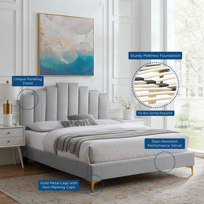 Elise Twin Performance Velvet Platform Bed, Velvet, Light Grey Gray, 22844
