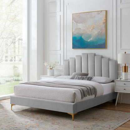 Elise Twin Performance Velvet Platform Bed, Velvet, Light Grey Gray, 22844