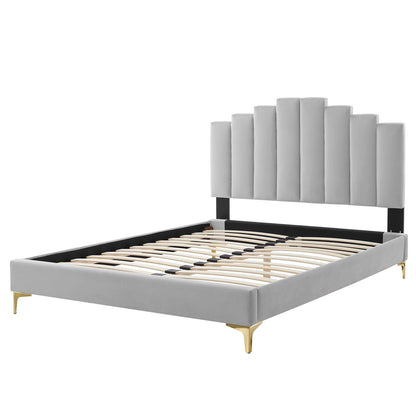 Elise Twin Performance Velvet Platform Bed, Velvet, Light Grey Gray, 22844