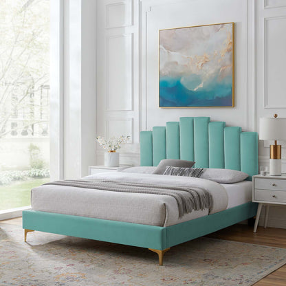 Elise Twin Performance Velvet Platform Bed, Velvet, Blue, 22845