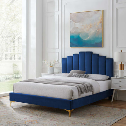 Elise Twin Performance Velvet Platform Bed, Velvet, Blue Navy, 22846