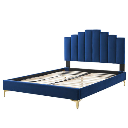 Elise Twin Performance Velvet Platform Bed, Velvet, Blue Navy, 22846