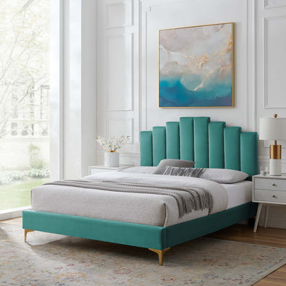 Elise Twin Performance Velvet Platform Bed, Velvet, Teal Blue, 22848