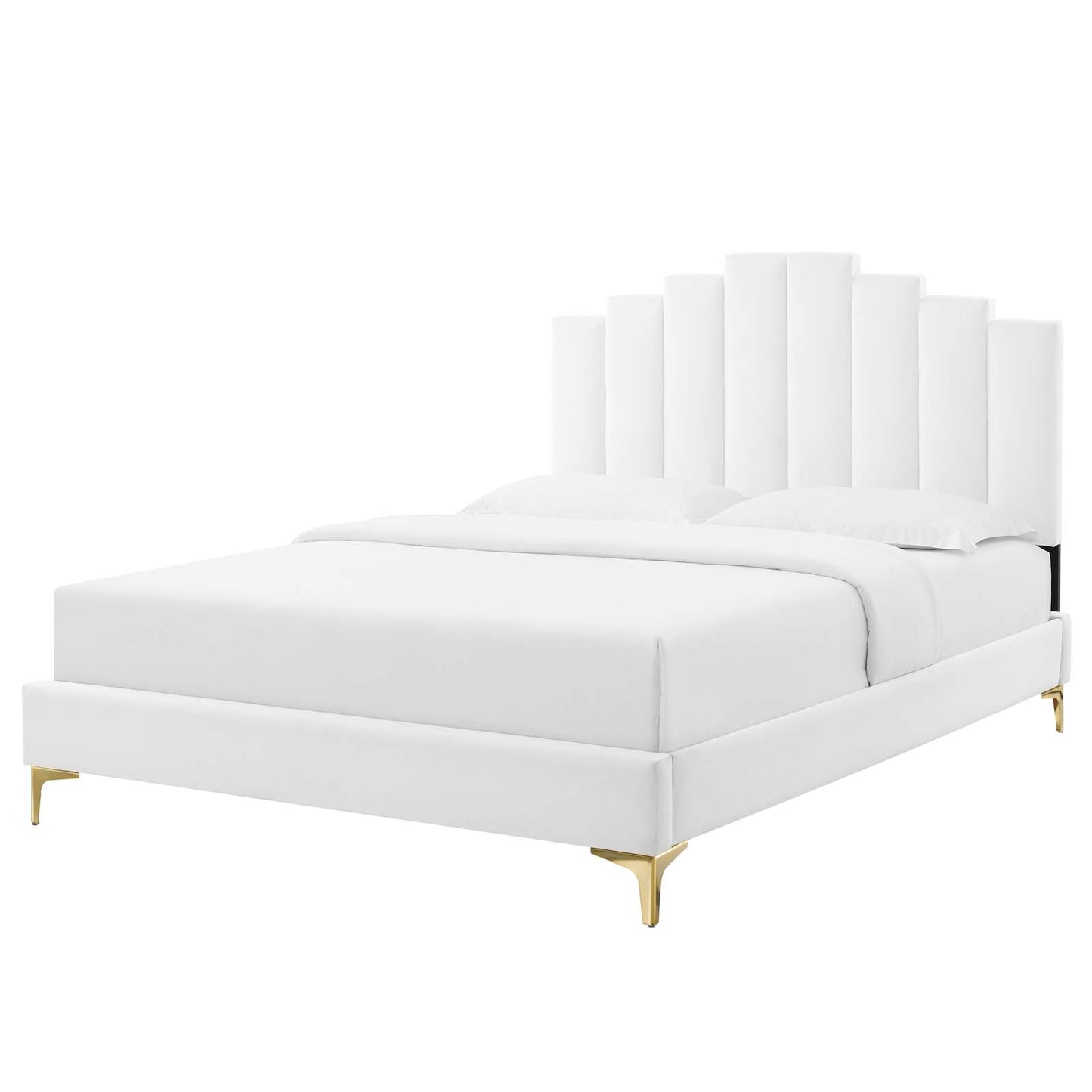 Elise Twin Performance Velvet Platform Bed, Velvet, White, 22849