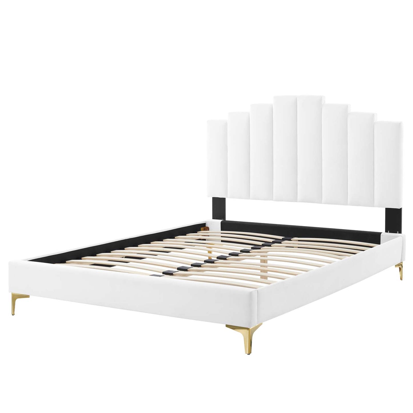 Elise Twin Performance Velvet Platform Bed, Velvet, White, 22849