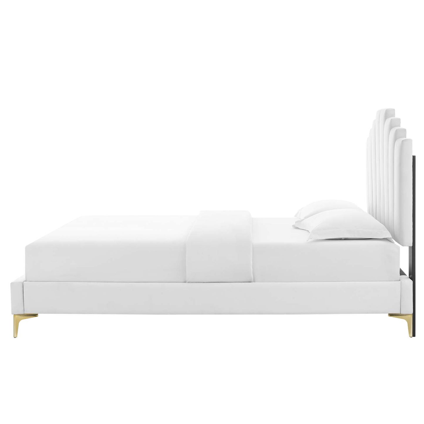 Elise Twin Performance Velvet Platform Bed, Velvet, White, 22849
