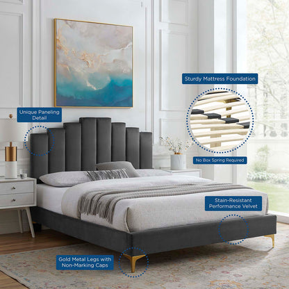 Elise Full Performance Velvet Platform Bed, Velvet, Dark Grey Gray, 22850