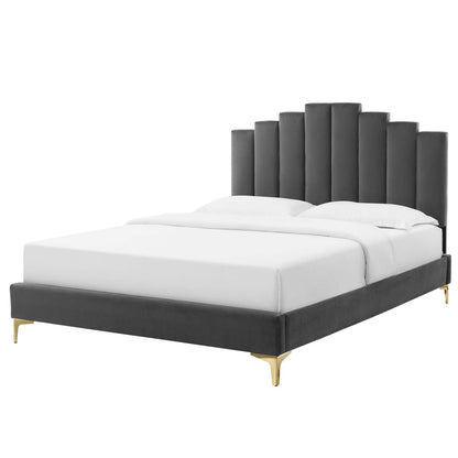 Elise Full Performance Velvet Platform Bed, Velvet, Dark Grey Gray, 22850