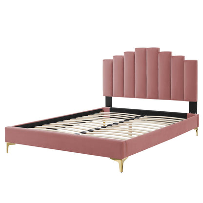 Elise Full Performance Velvet Platform Bed, Velvet, Pink, 22851