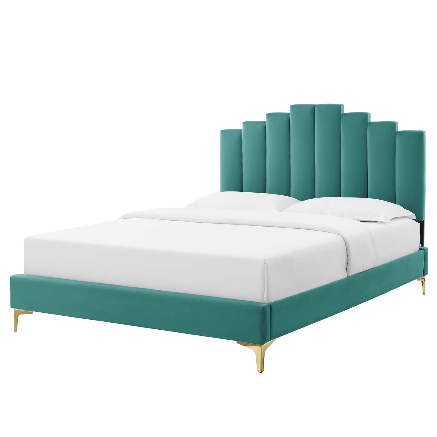 Elise Full Performance Velvet Platform Bed, Velvet, Teal Blue, 22856