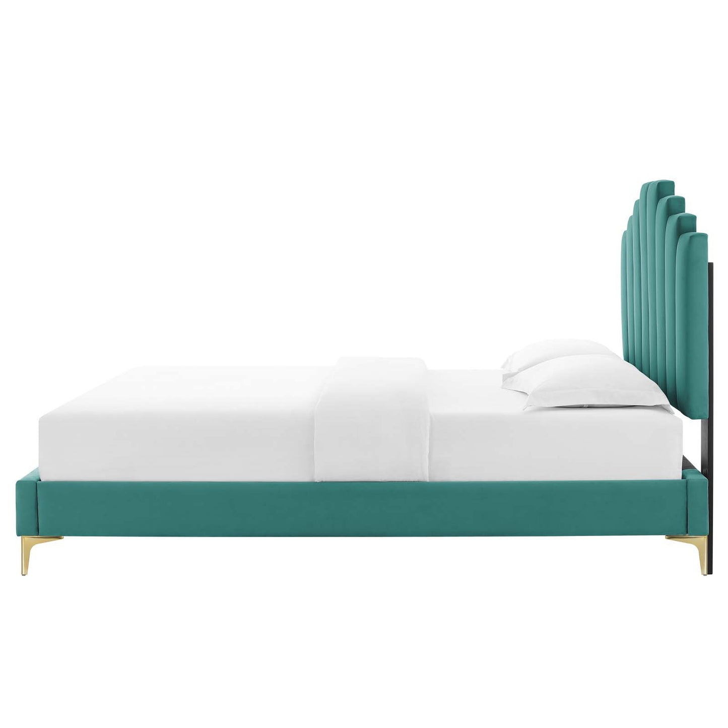 Elise Full Performance Velvet Platform Bed, Velvet, Teal Blue, 22856
