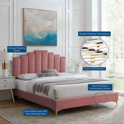 Elise King Performance Velvet Platform Bed, Velvet, Pink, 22859