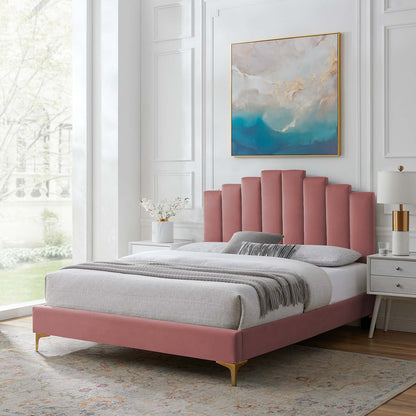 Elise King Performance Velvet Platform Bed, Velvet, Pink, 22859