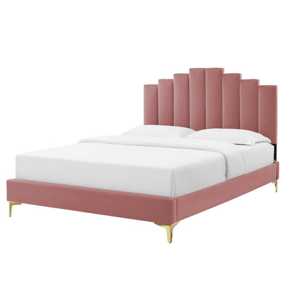 Elise King Performance Velvet Platform Bed, Velvet, Pink, 22859