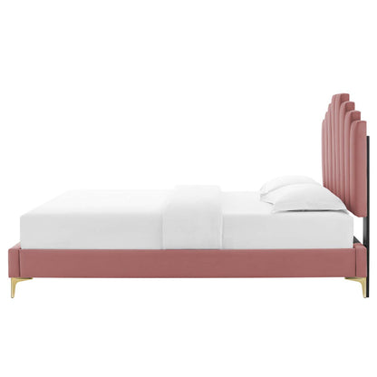 Elise King Performance Velvet Platform Bed, Velvet, Pink, 22859