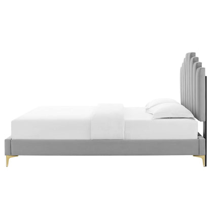 Elise King Performance Velvet Platform Bed, Velvet, Light Grey Gray, 22860