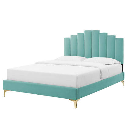 Elise King Performance Velvet Platform Bed, Velvet, Blue, 22861