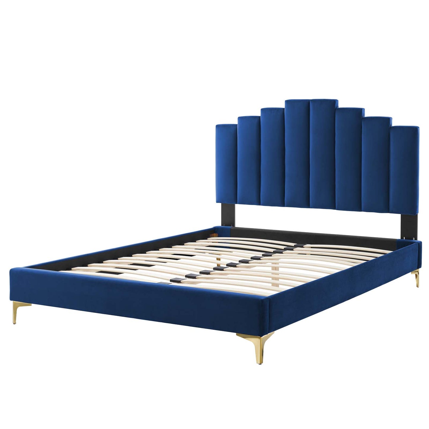 Elise King Performance Velvet Platform Bed, Velvet, Blue Navy, 22862