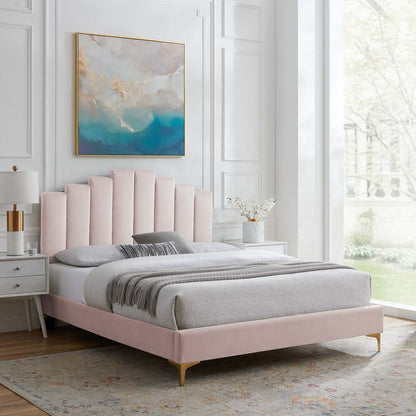 Elise King Performance Velvet Platform Bed, Velvet, Pink, 22863