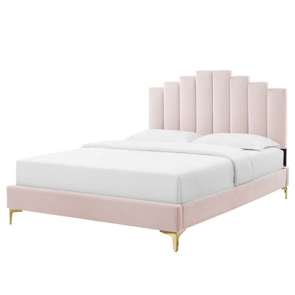 Elise King Performance Velvet Platform Bed, Velvet, Pink, 22863