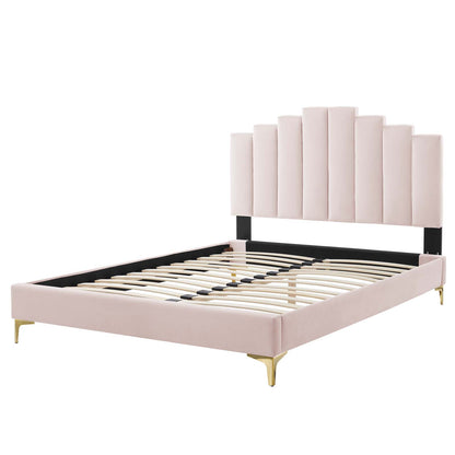 Elise King Performance Velvet Platform Bed, Velvet, Pink, 22863