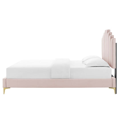 Elise King Performance Velvet Platform Bed, Velvet, Pink, 22863